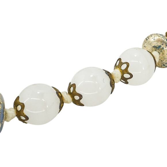Vintage Venetian Opaline Opalescent Glass Wedding Cake Murano Bead Necklace 23” - Picture 3 of 6